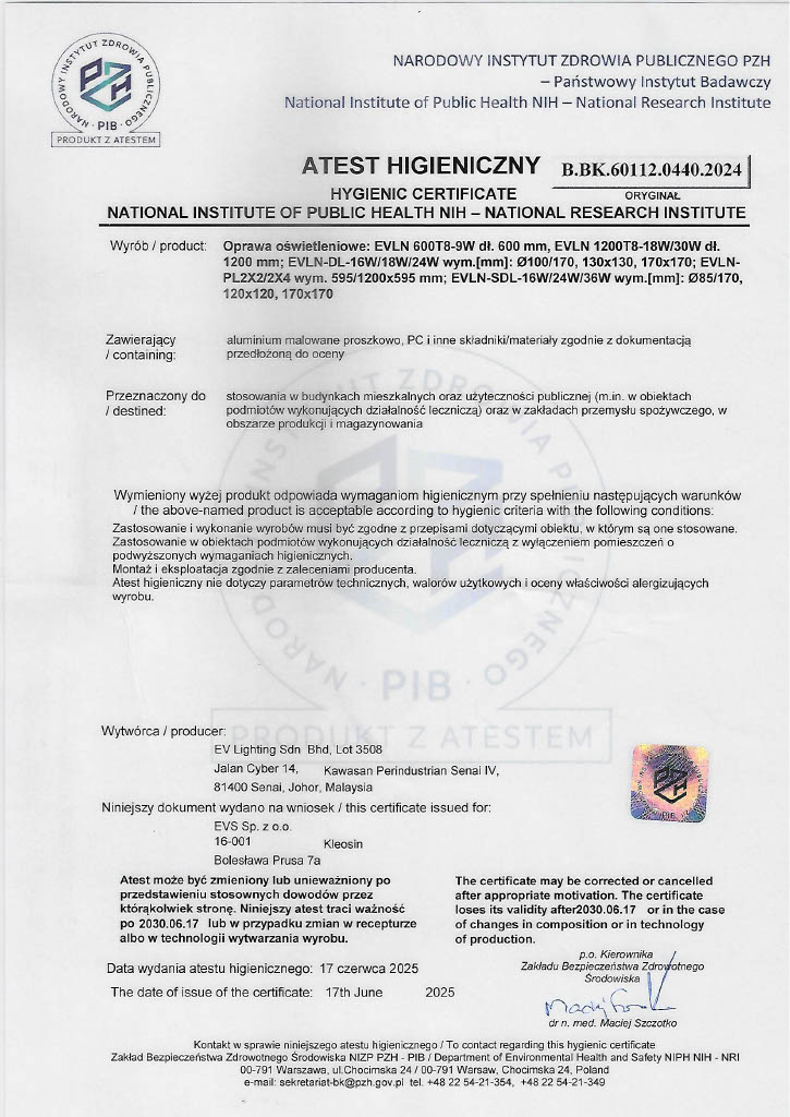 ATEST HIGIENICZNY PZH